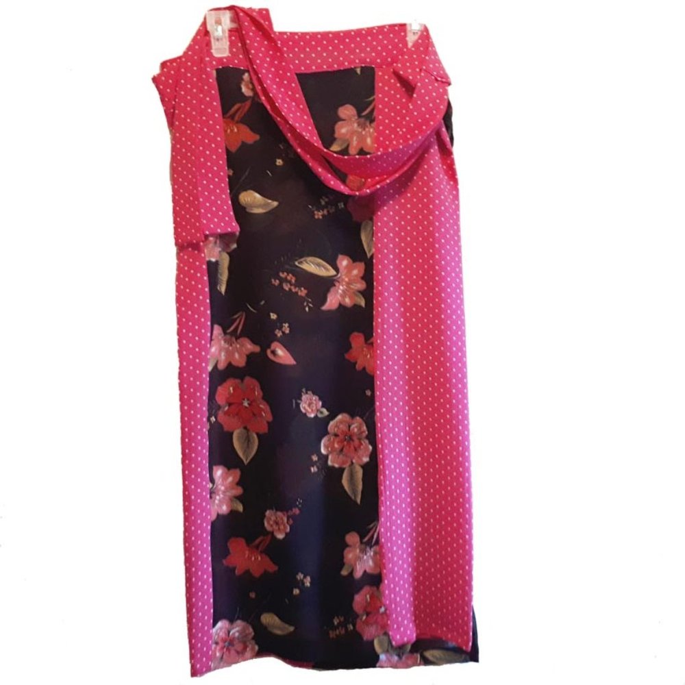 Pink polka dots and floral panel sarong. Size large